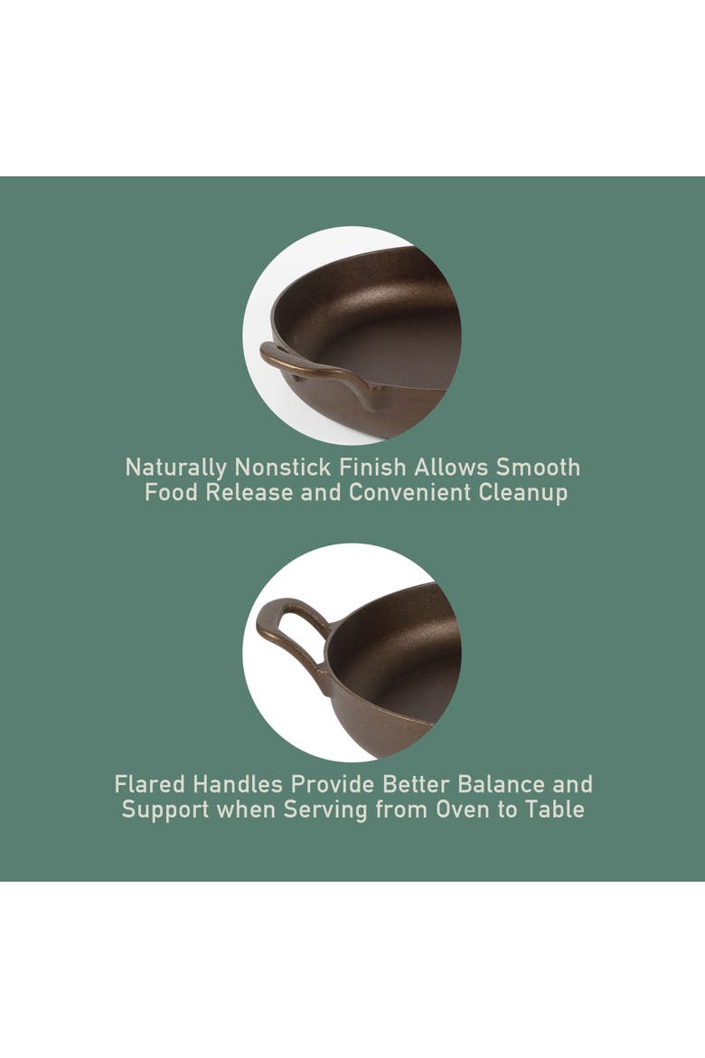 Natural Bronze Finish Cast Iron Fry Pan with Long Handle, Helper Handle & Olive Wood Trivet, Alternate, color, Natural Bronze