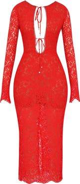 HOUSE OF CB Lisandra Crystal Trim Long Sleeve Lace Dress