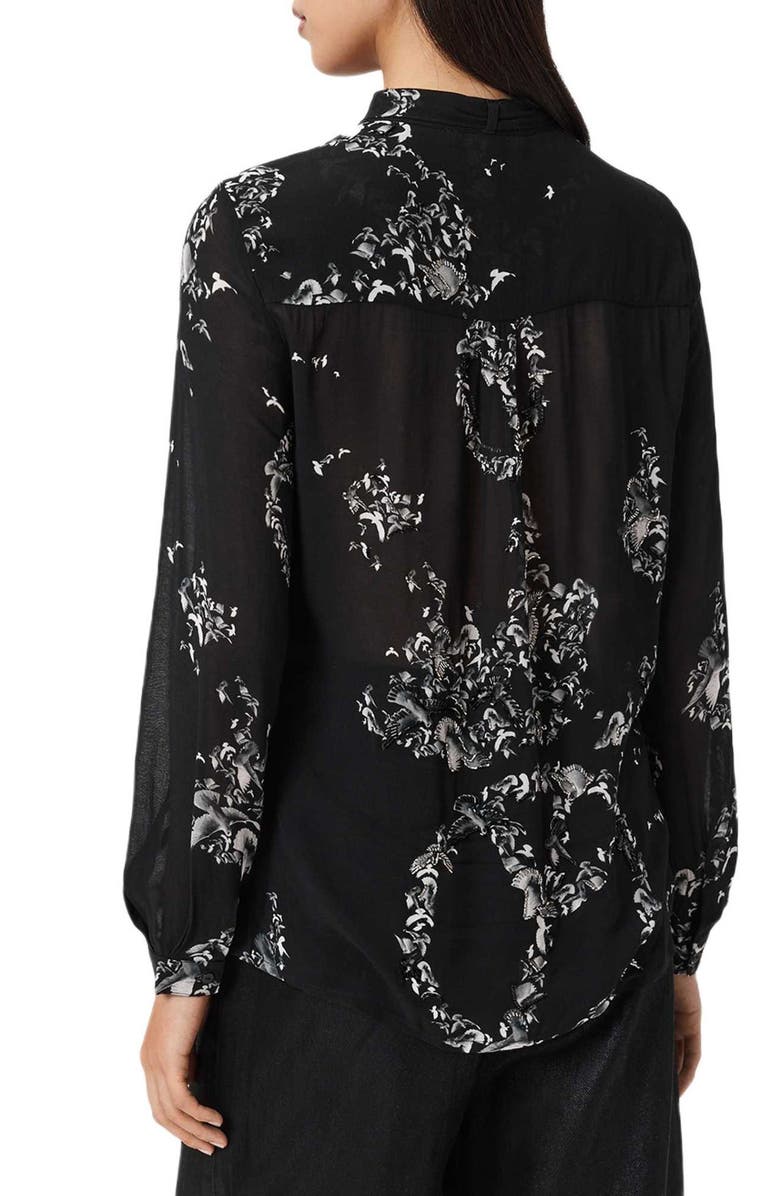 AllSaints Hilda Bird Print Button-Up Shirt, Alternate, color, Flight Black