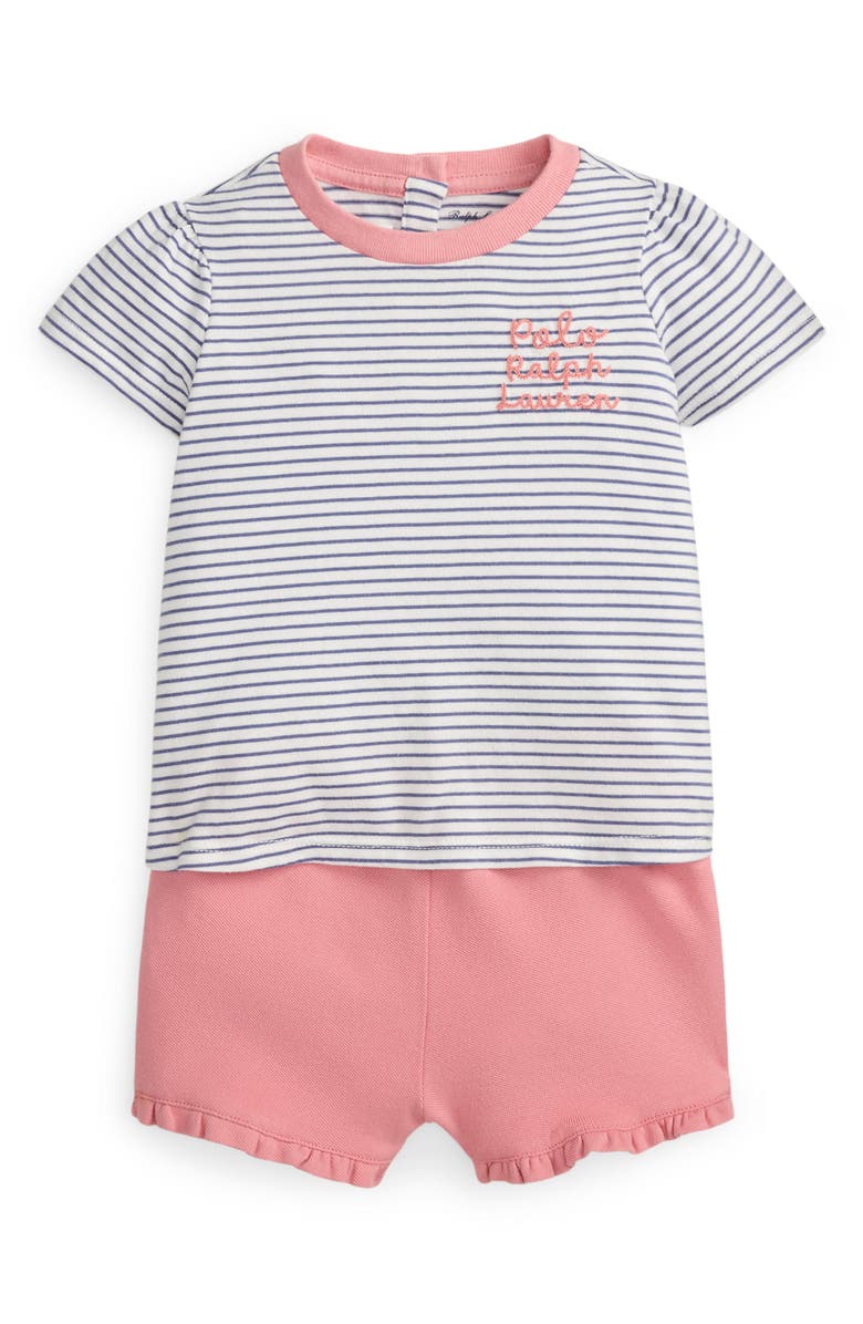 Ralph Lauren Stripe Embroidered T-Shirt & Shorts Set, Main, color, Classic Blue/ White Stripe