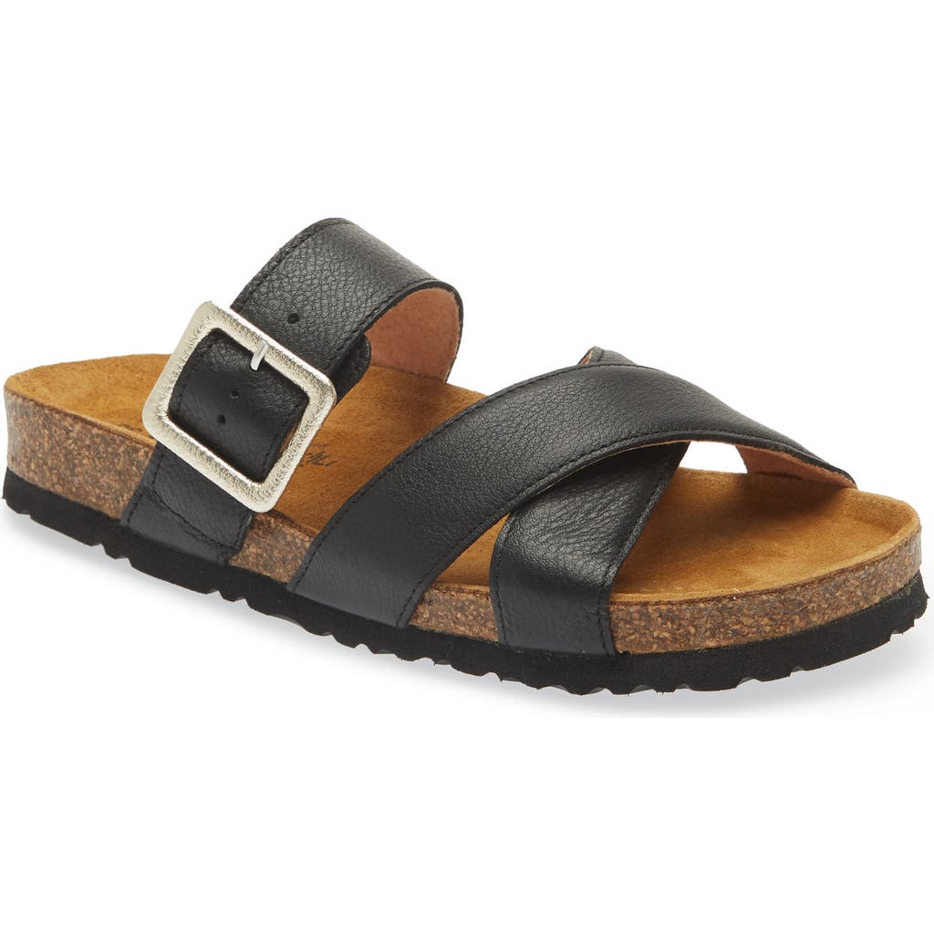 Naot Chicago Crossband Leather Footbed Sandal In Soft Black Leather