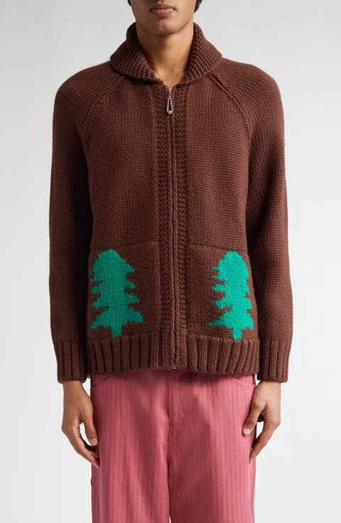 Fir Shawl Collar Wool Zip Cardigan