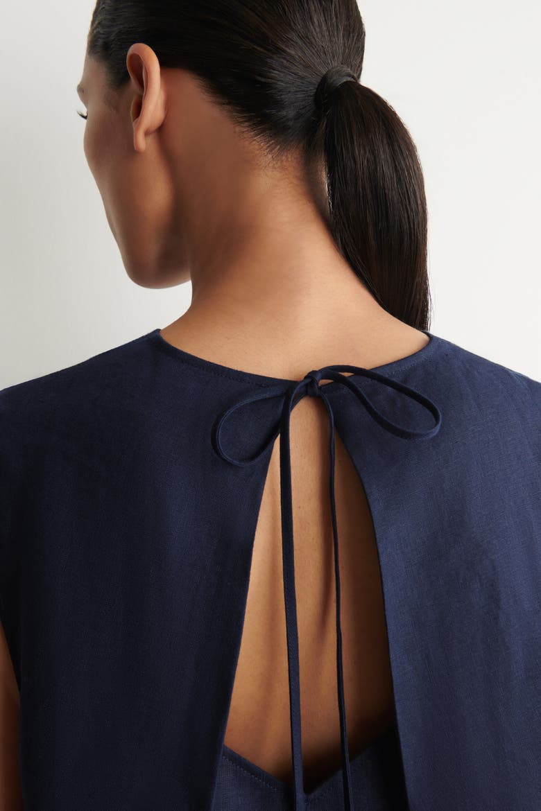 V-neck Open-back Linen Mini Dress, Alternate, color, NAVY