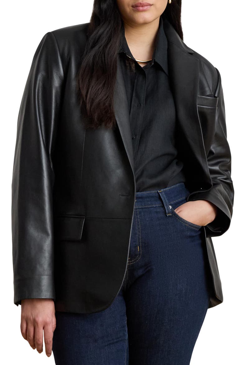 Lambskin Leather Blazer, Alternate, color, BLACK