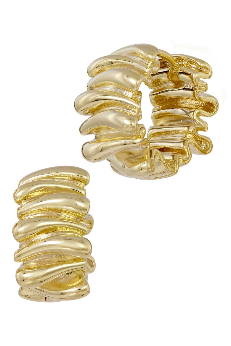 18K Gold Plated Wavy Huggie Hoop Earrings, Main, color, YELLOW