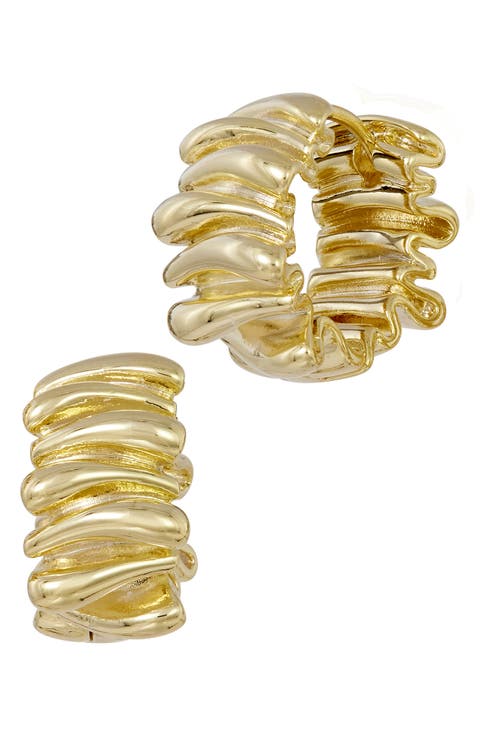 18K Gold Plated Wavy Huggie Hoop Earrings
