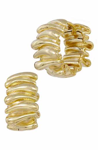 SAVVY CIE JEWELS 18K Gold Plated Wavy Huggie Hoop Earrings