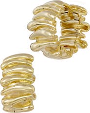 SAVVY CIE JEWELS 18K Gold Plated Wavy Huggie Hoop Earrings