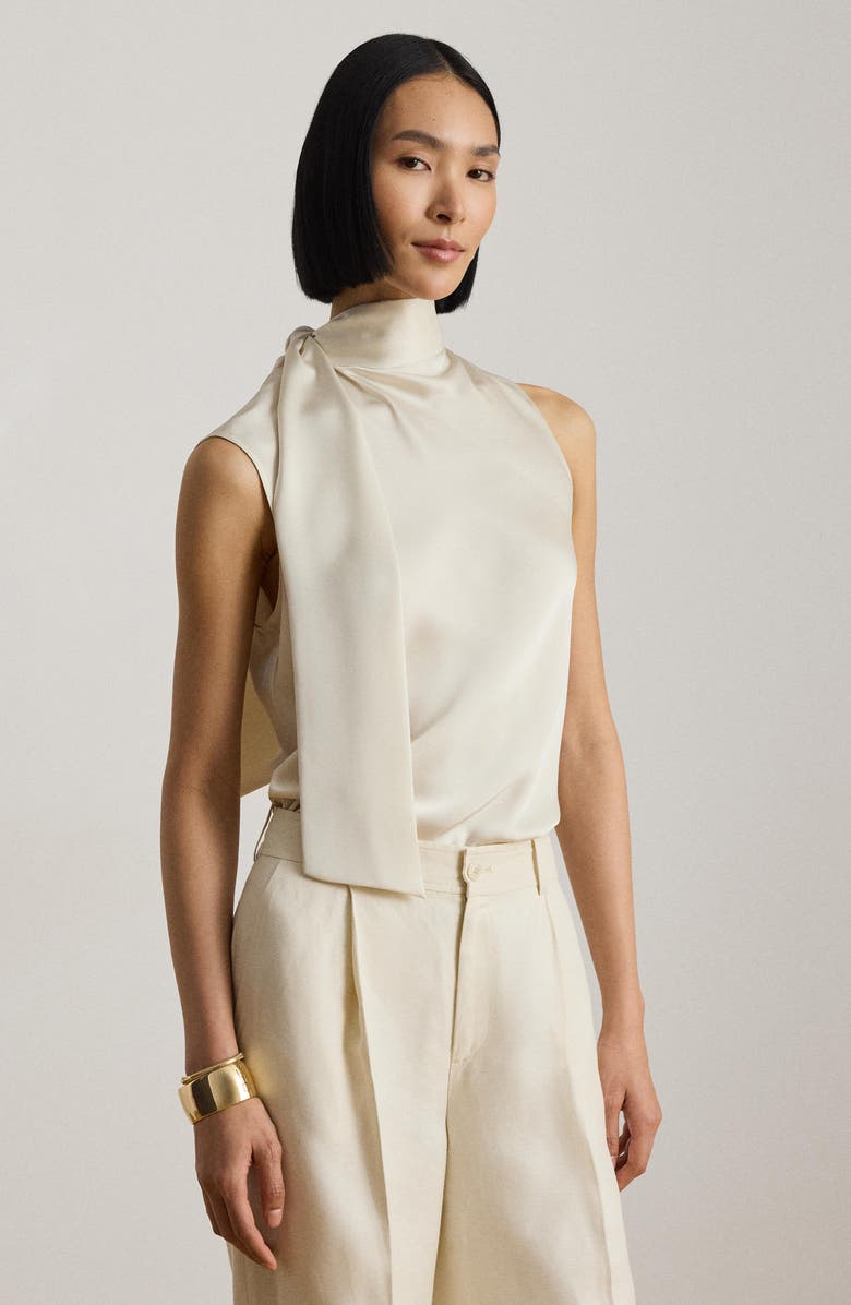 Lauren Ralph Lauren Tie Neck Charmeuse Sleeveless Top, Alternate, color, Mascarpone Cream