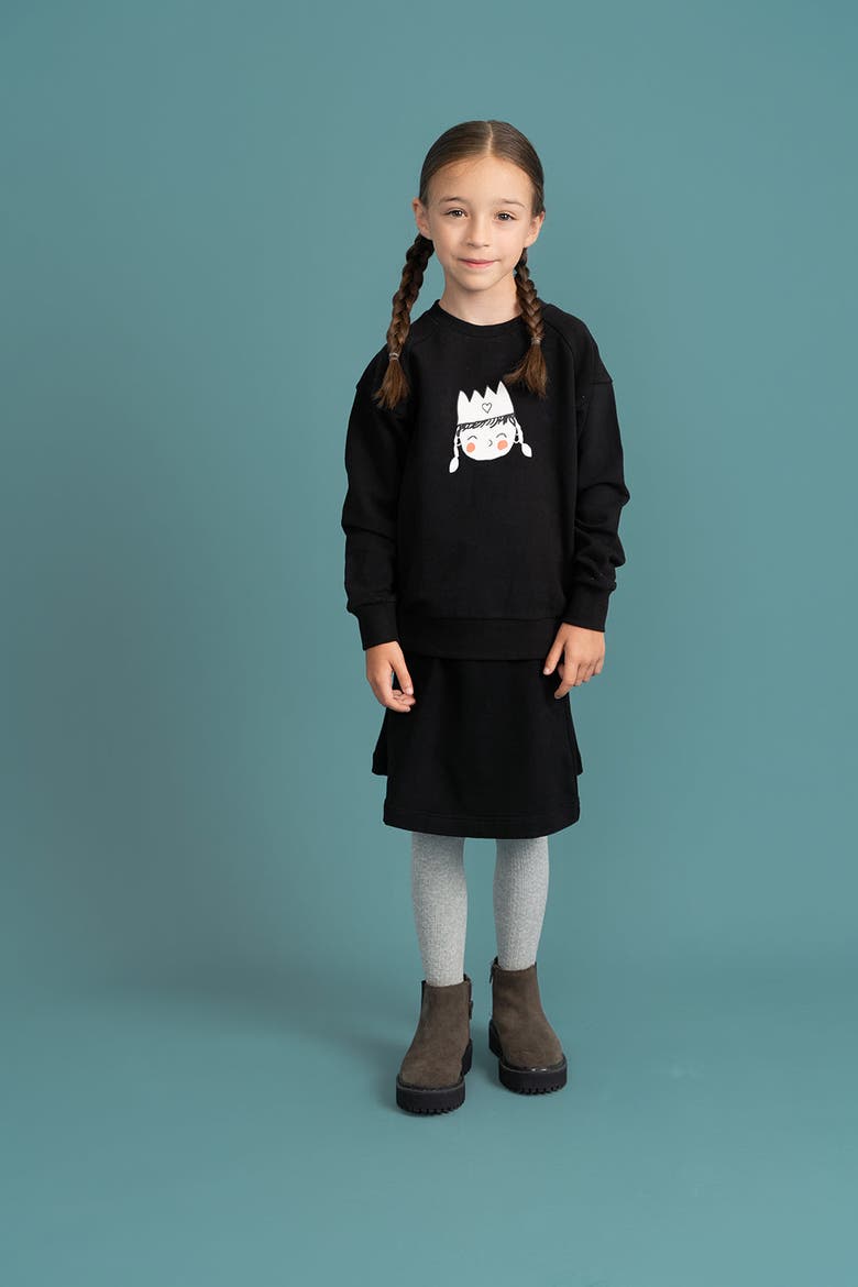 Girl French Fleece Crown Print Sweatshirt, Alternate, color, Cream