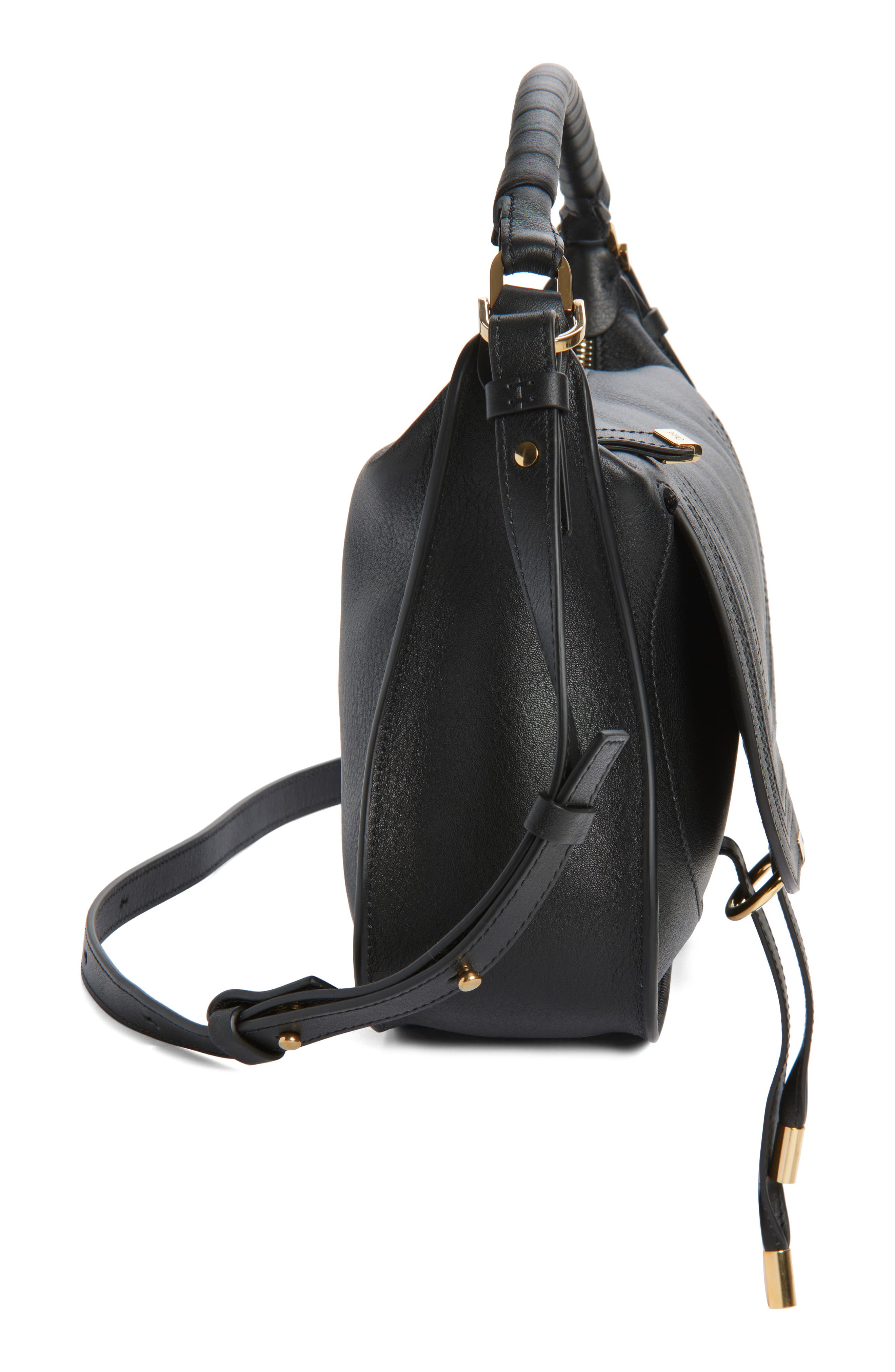 Chloé Small Marcie Leather Shoulder Bag, Alternate, color, Black