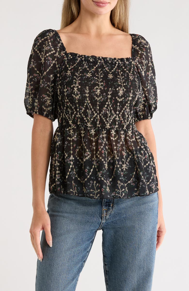 Forgotten Grace Print Short Sleeve Top, Main, color, Black Multi