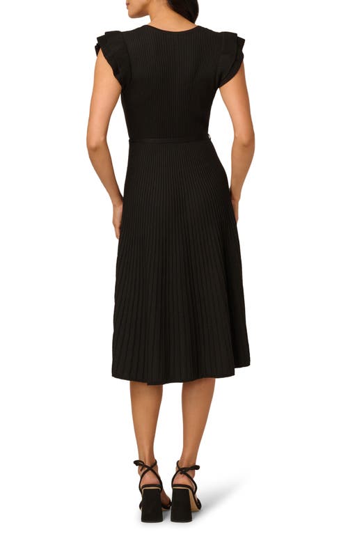 Adrianna Papell Ruffle Cap Sleeve Ribbed Sweater Dress In Black