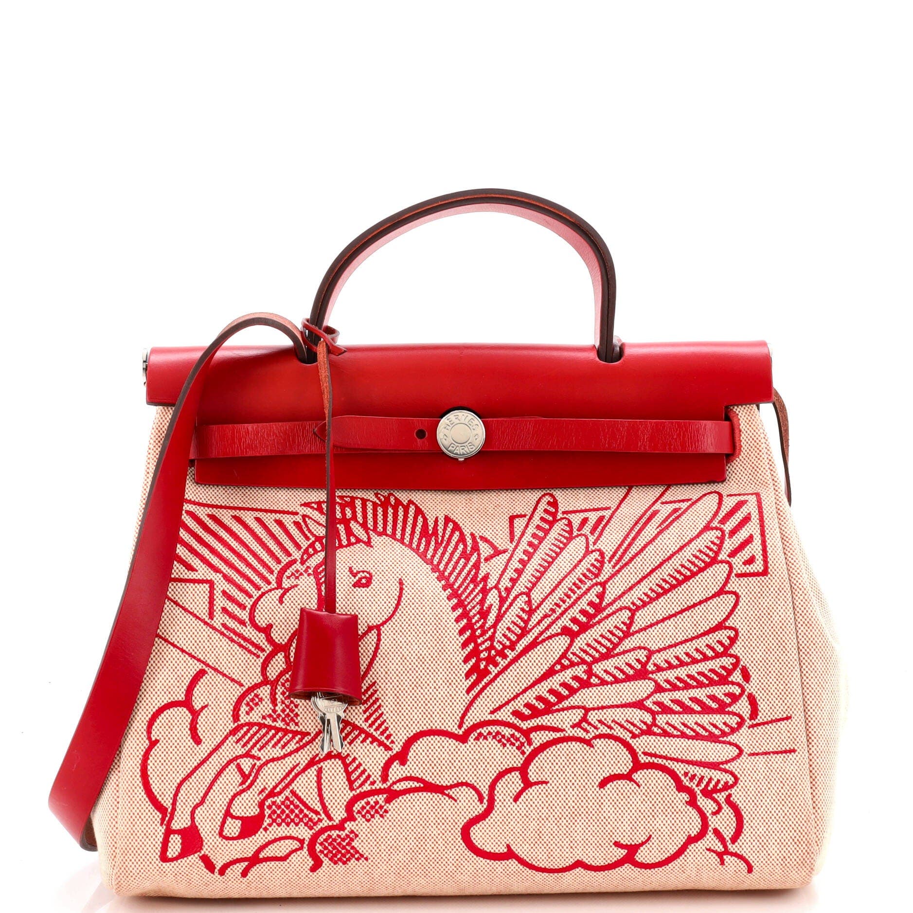 Pre-Owned Hermes Herbag Zip Pegase Pop Toile and Leather 31, Main, color, Rouge Piment