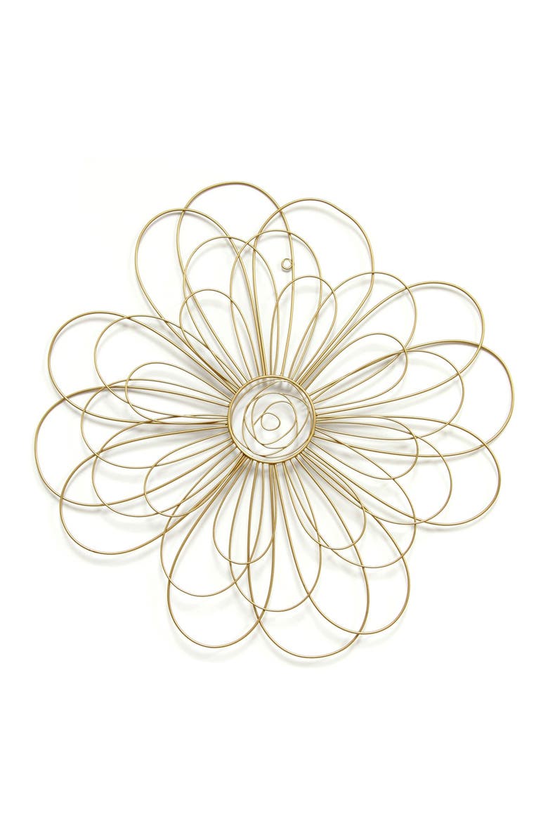STRATTON HOME DECOR Gold Wire Flower Wall Decor, Main, color, 