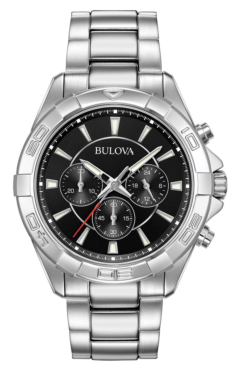 BULOVA Bracelet Strap Chronograph Watch, 43mm, Main, color,