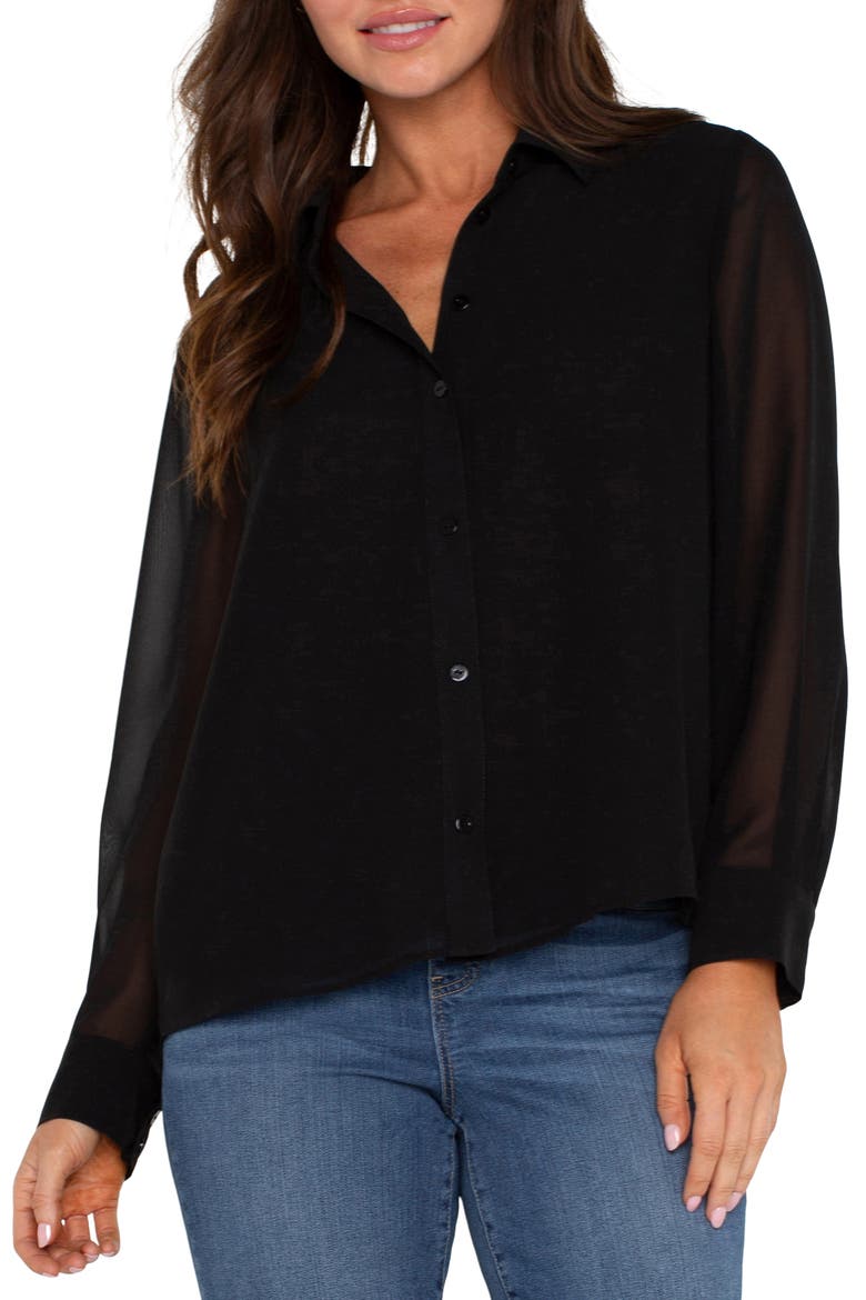 Chiffon Button-Up Shirt, Alternate, color, BLACK