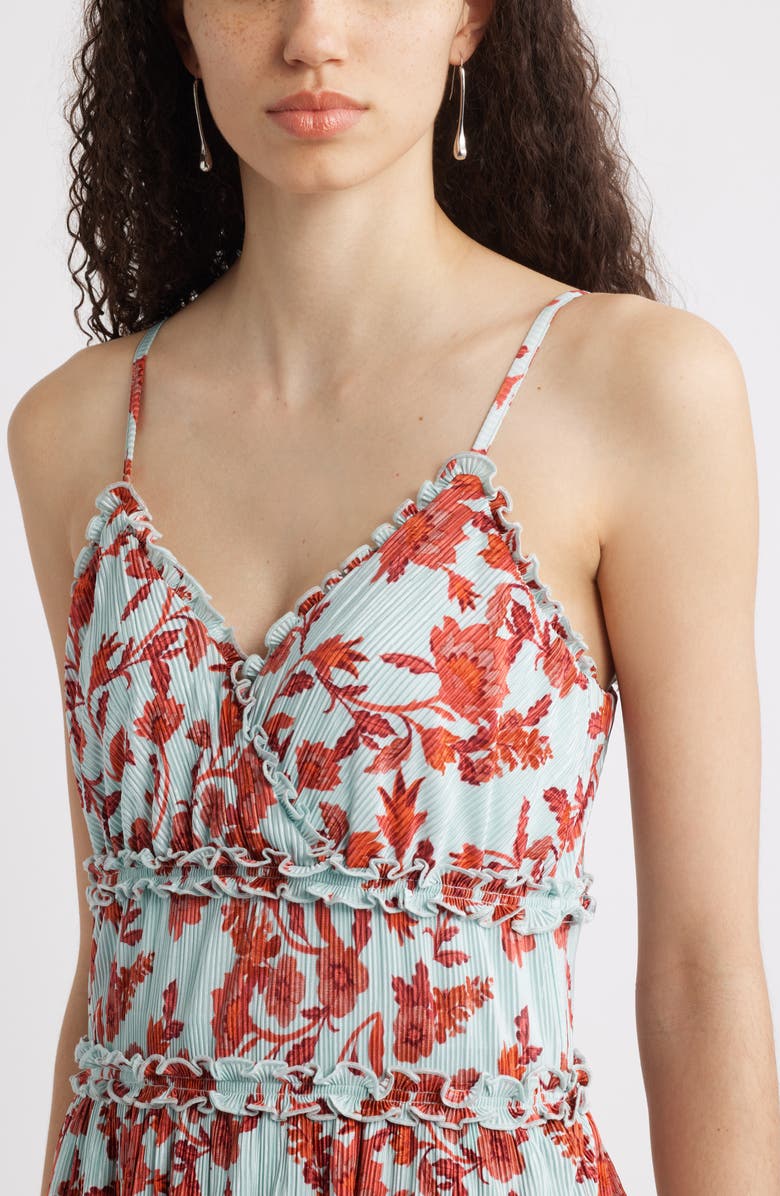 Chelsea28 Ruffle Plissé Maxi Sundress, Alternate, color, Blue- Red Annie Floral