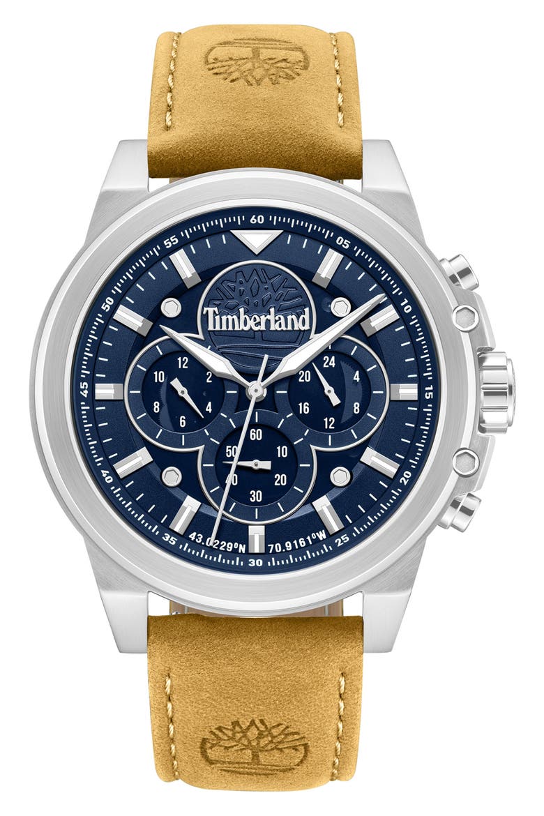 Fast Strike Chronograph Leather Strap Watch, 46mm, Main, color, BROWN DARK