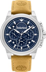 Timberland Fast Strike Chronograph Leather Strap Watch, 46mm