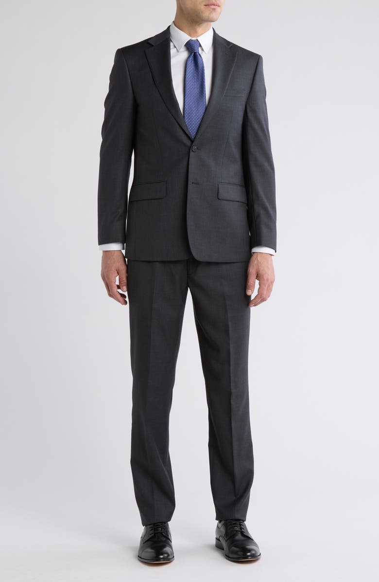 Calvin Klein Solid Two-Button Notched Lapel Slim Fit Suit, Main, color, Grey