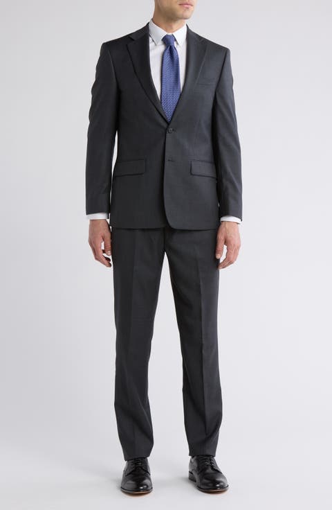 Solid Two-Button Notched Lapel Slim Fit Suit
