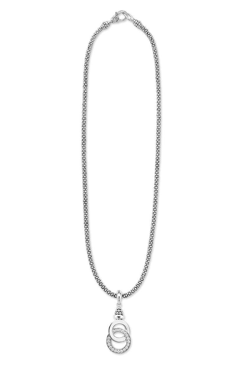 Signature Caviar Interlocking Diamond Pendant Necklace, Alternate, color, SILVER