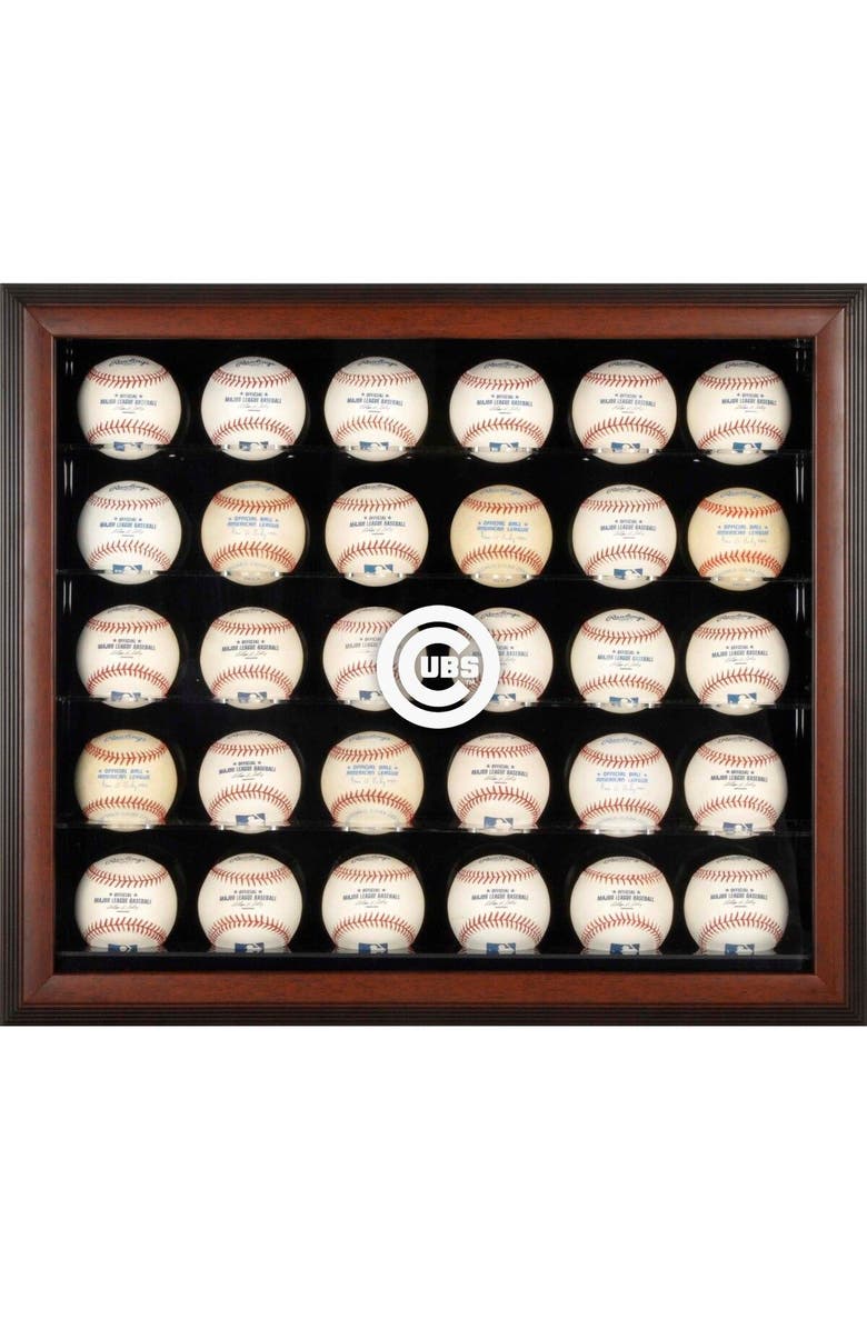 FANATICS AUTHENTIC Chicago Cubs Logo Brown Framed 30-Ball Display Case, Main, color, 