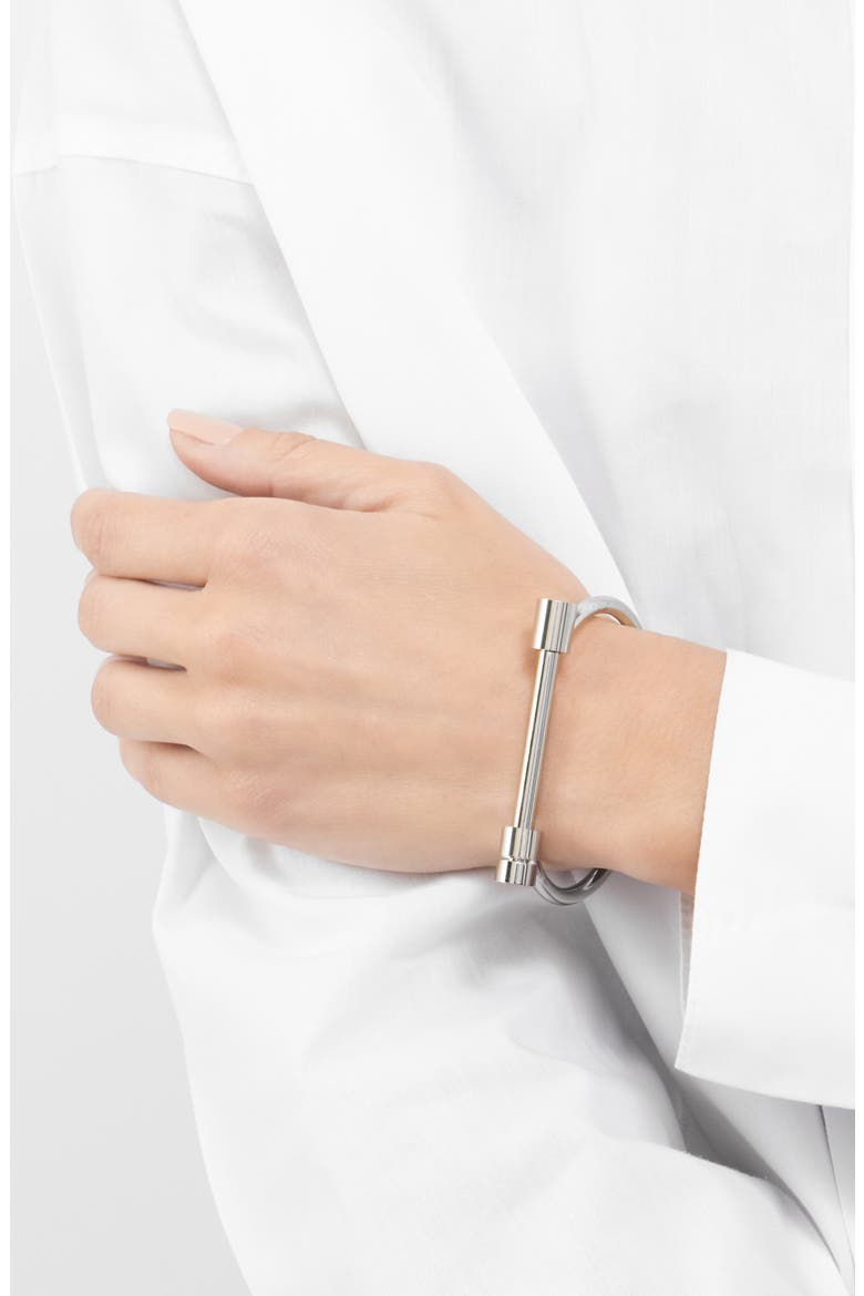 14K Yellow Gold Plated Stainless Steel Water Resistant Screw Cuff, Alternate, color, SILVER