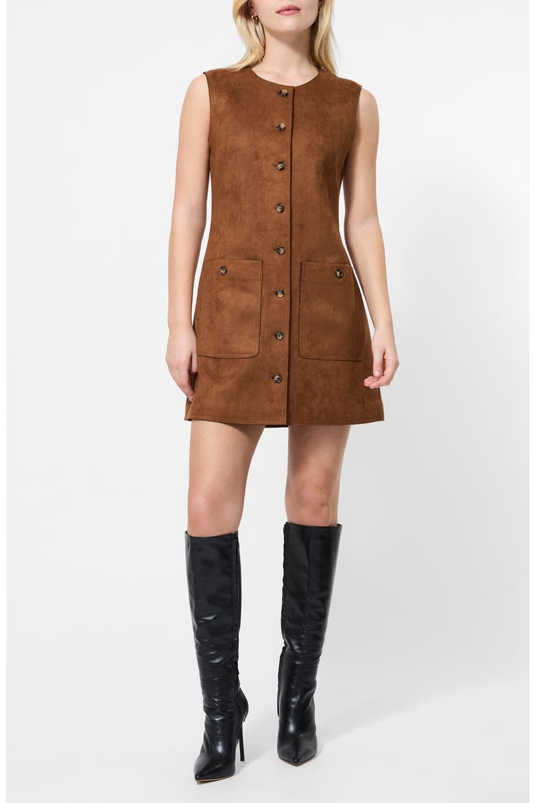 Lany Sleeveless Faux Suede Minidress, Main, color, TAN