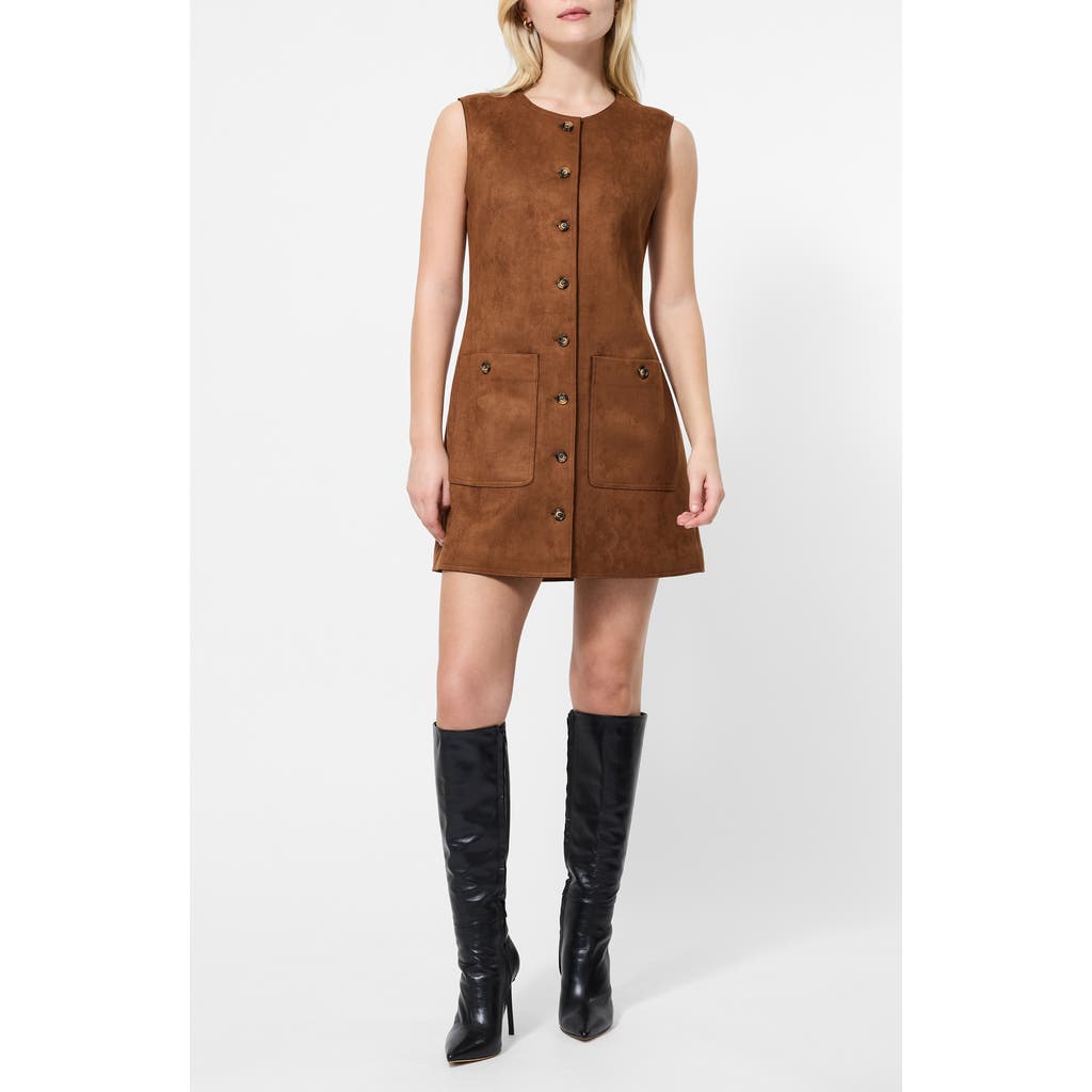 French Connection Lany Sleeveless Faux Suede Minidress In Brown