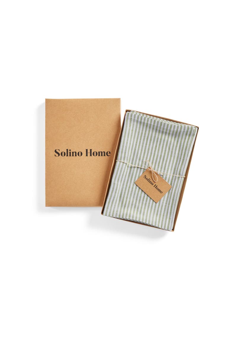 Linen Dinner Napkins Set of 4, 20 x 20" - Narrow Stripe, Alternate, color, Avocado and White