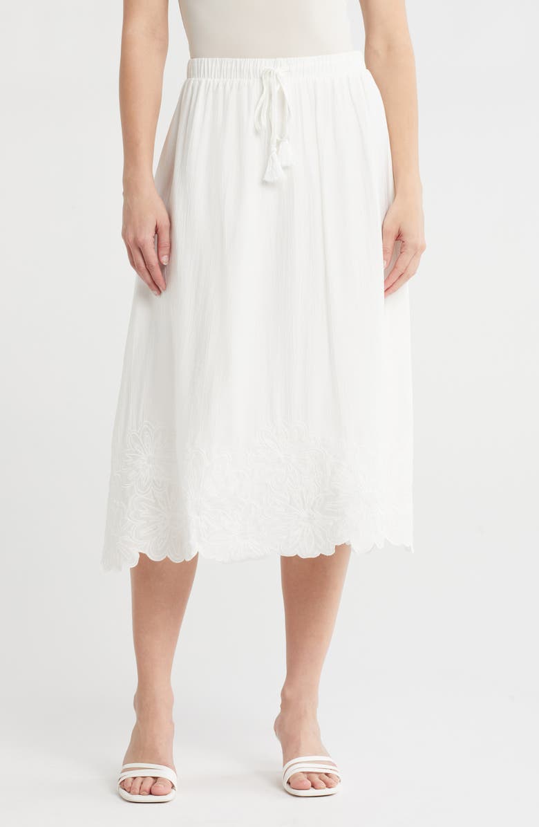Adrianna Papell Floral Embroidered Hem Midi Skirt, Main, color, Ivory