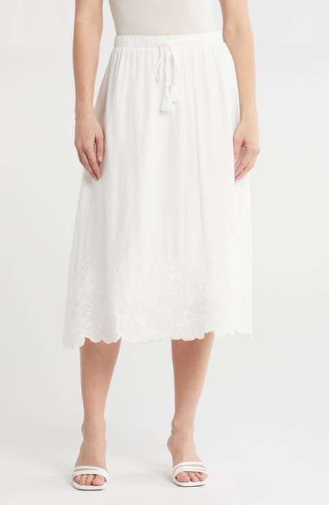 Floral Embroidered Hem Midi Skirt