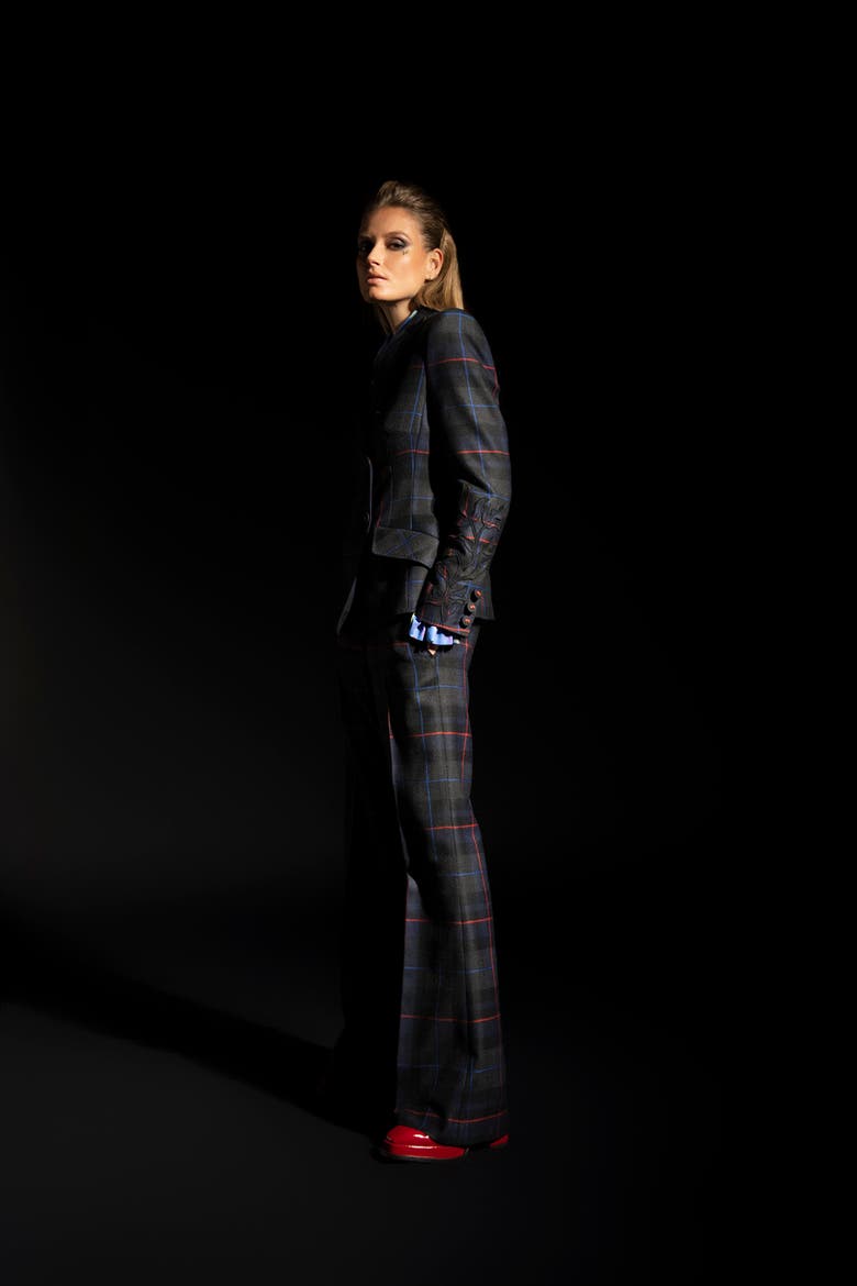 Tartan Wool Pants With Boot Leg, Alternate, color, Blue