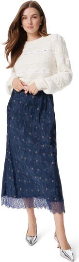 Sam Edelman Gracie Lace Trim Satin Midi Skirt | Nordstrom