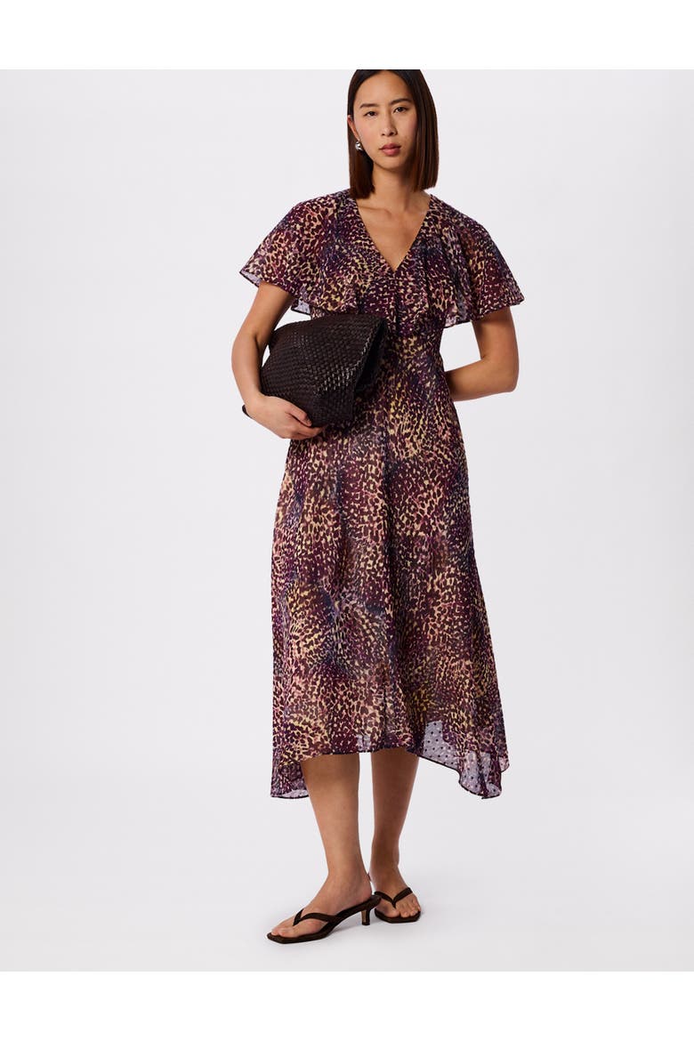 Orchid Print V-Neck Midi Dress, Main, color, Purp/Multi