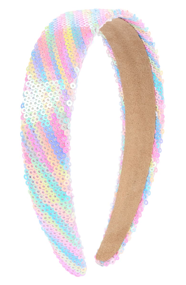 Cara Rainbow Sequin Headband, Main, color, Pink Multi