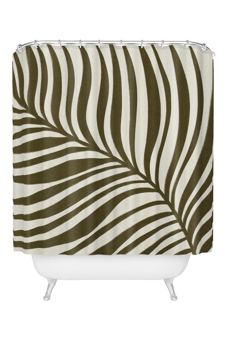 Leaf Print Shower Curtain, Main, color, BEIGE