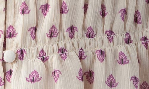 Sanctuary Print Shirred Crinkle Button-up Top In Lilac