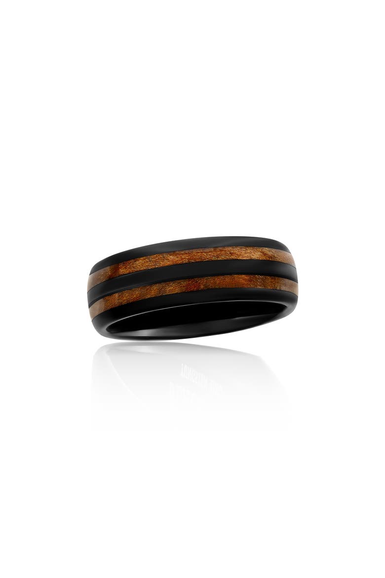 Men's Wood & Black Tungsten Band Ring, Main, color, BROWN