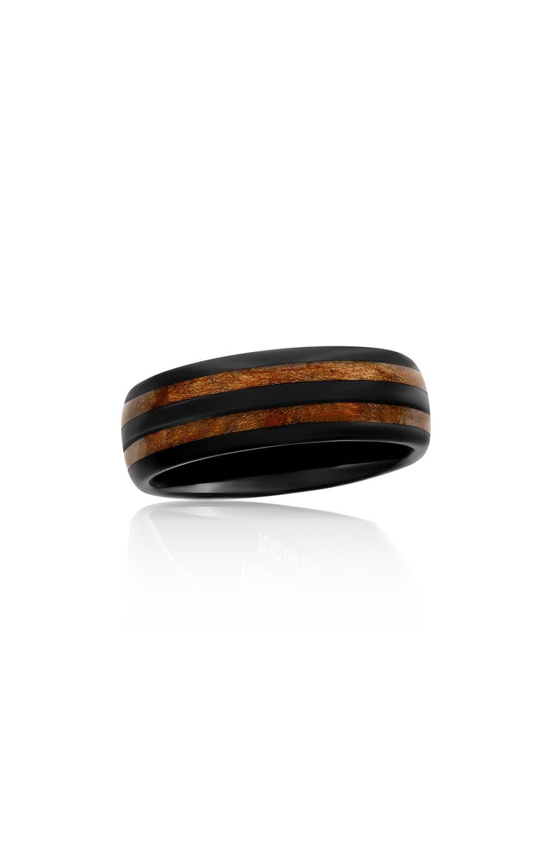 BLACKJACK Men's Wood & Black Tungsten Band Ring, Main, color, Brown