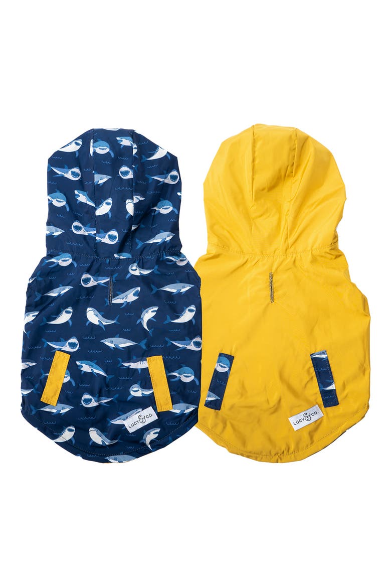 The Shark Attack Reversible Dog Raincoat, Main, color, NAVY