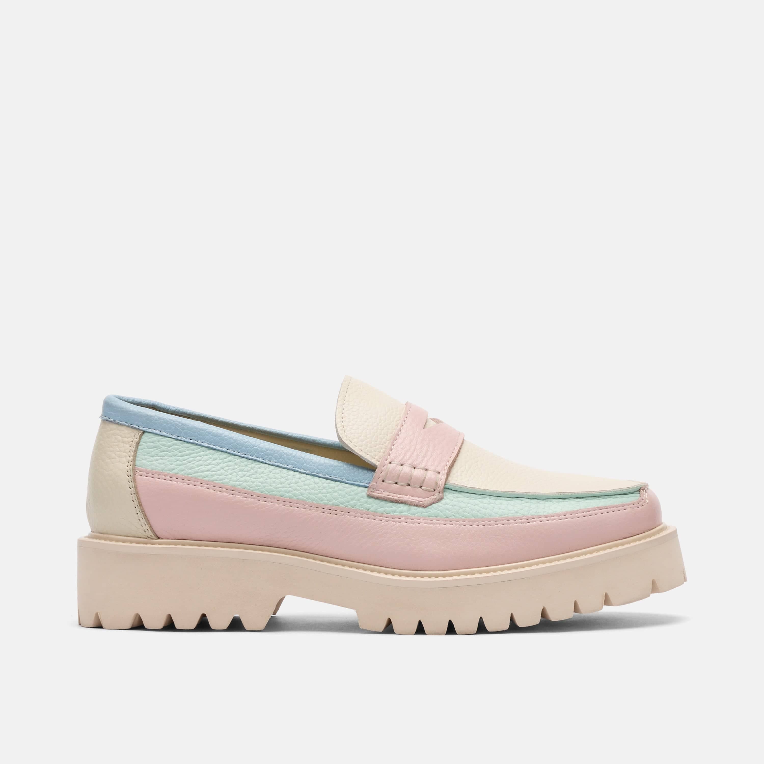 MARC NOLAN Ms. Adler Leather Lug Penny Loafers, Main, color, Pastel
