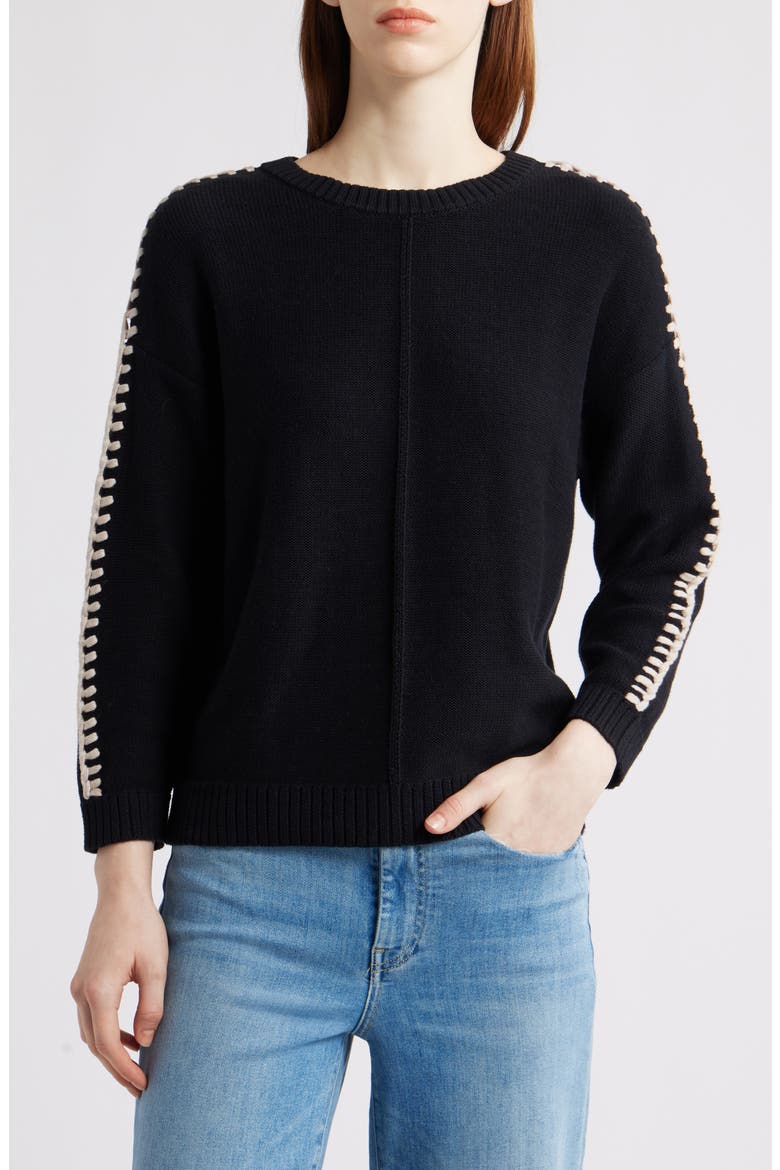 Lace Up Relaxed Sweater, Main, color, BLACK ONYX