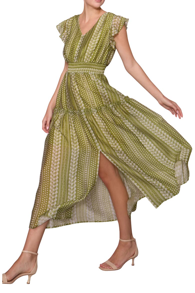 Flutter Sleeve Maxi Dress, Alternate, color, GREEN