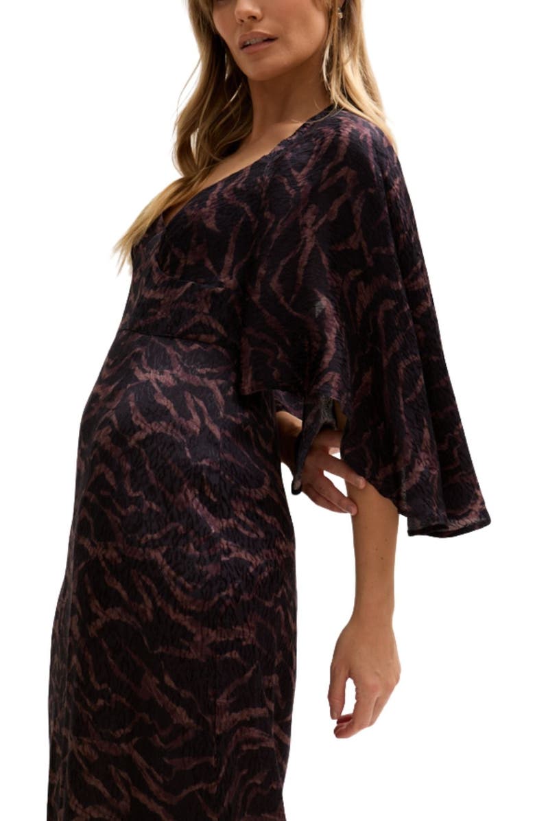 LILY AND LIONEL Lydia Angel Sleeve Midnight Tiger Print Maxi Dress, Alternate, color, Brown