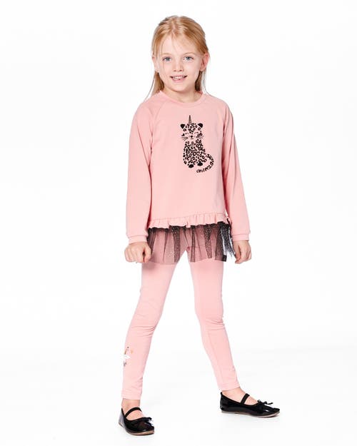 Deux Par Deux Organic Cotton Leggings With Unicorn In Pink