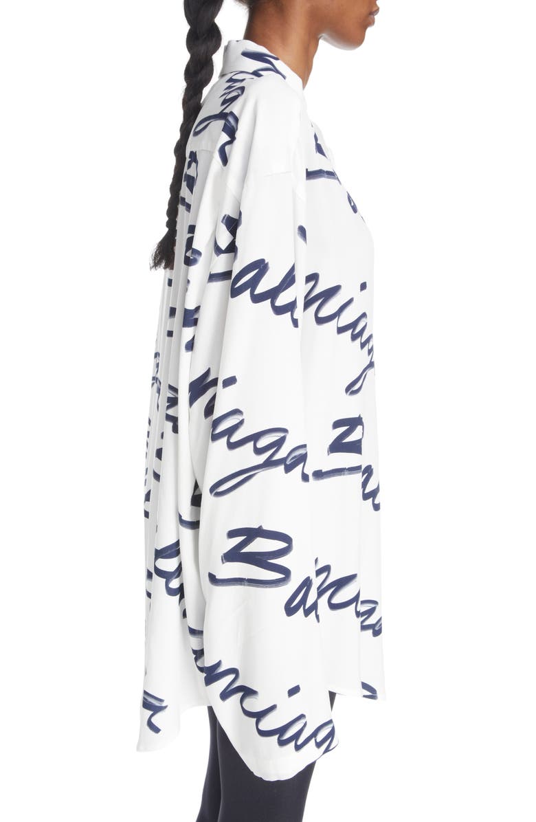 Balenciaga Brushstroke Logo Long Sleeve Button-Up Shirt, Alternate, color, 