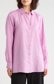 Eileen Fisher Classic Collar Organic Linen Button-Up Shirt
